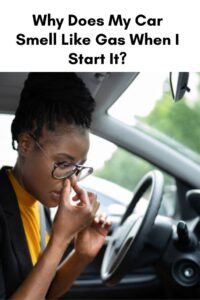 Driver covering nose inside car due to exhaust smell, showing exhaust smell in car dangerous